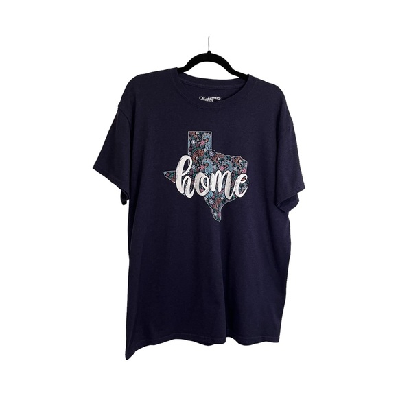 State Life TX TEXAS Home Floral Short Sleeve Graphic Tee Navy Blue Womens Sz L - Picture 1 of 6